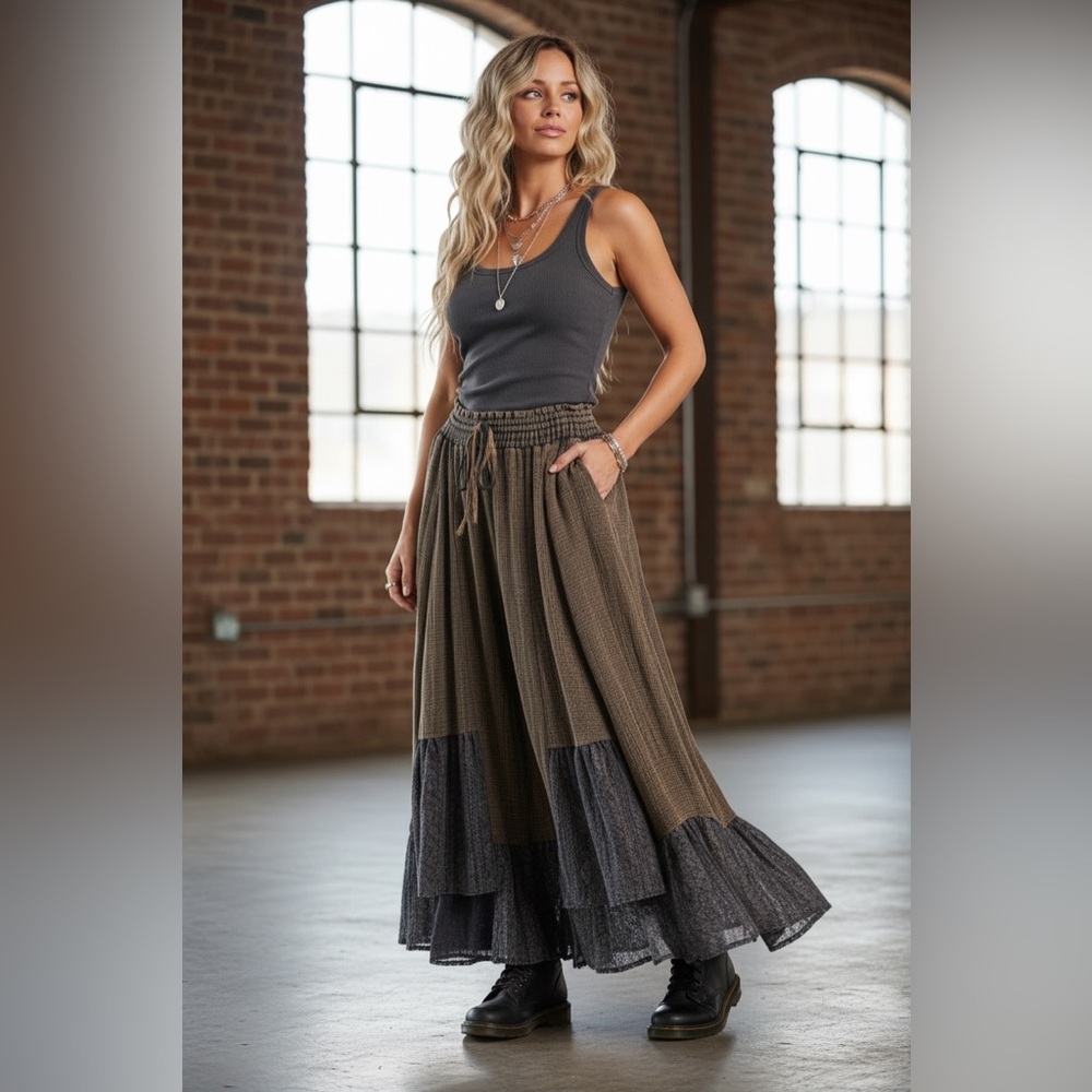NWT Bluevelvet Textured Cotton Gauze Wide Leg Pants with Lace Detail at Hem - Picture 4 of 9